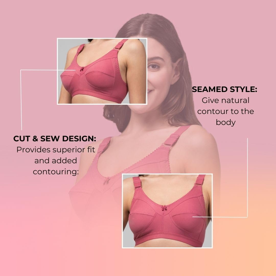 Amber Full Coverage Non-Padded Cotton Blend Wire-Free Seamed Bra | Comfortable Everyday Innerwear for Women - Pink