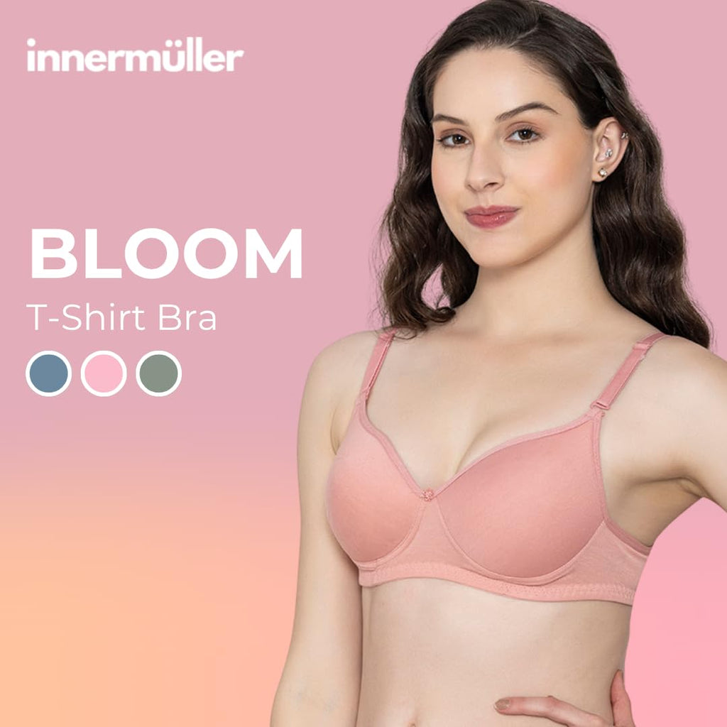 Bloom Cotton Blend Lightly Padded Bra | Seamless Full Coverage T-Shirt Bra for Women | Wire-Free Daily Use Innerwear - Pink