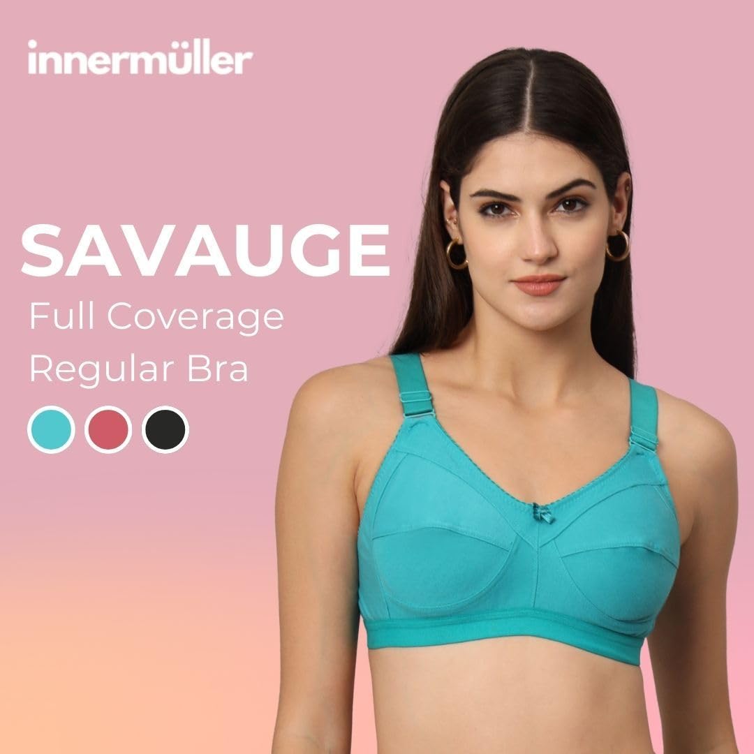 Savauge Full Coverage Non-Padded Cotton Blend Bra | Seamed Support Bra for Heavy Bust with Adjustable Straps | Minimizer Bra for Women - Sea Green
