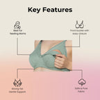 LA-Amour Maternity Bra | Non-Padded, Non-Wired Cotton Blend Feeding Bra for Breastfeeding Moms | Full Coverage Seamed Bra for Lactating Mothers - Green
