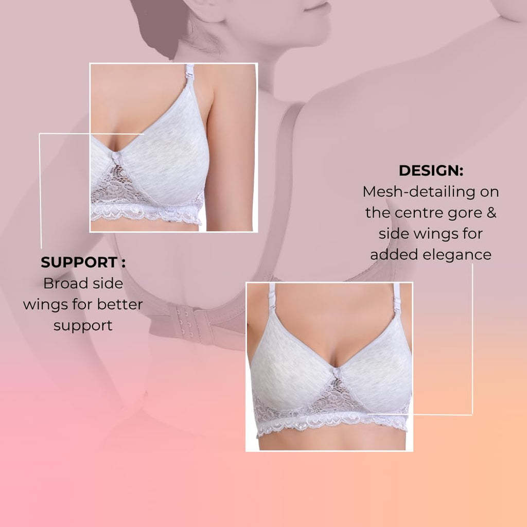 Hawty Shotty Lightly Padded Seamless T-Shirt Bra | Full Coverage Wire-Free Lacy Padded Cotton Bra for Women | Adjustable Straps - Ice Blue