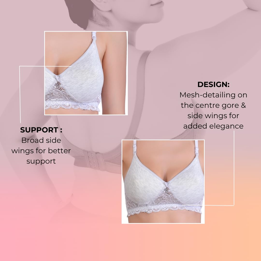 Hawty Shotty Lightly Padded Seamless T-Shirt Bra | Full Coverage Wire-Free Lacy Padded Cotton Bra for Women | Adjustable Straps - Ice Blue