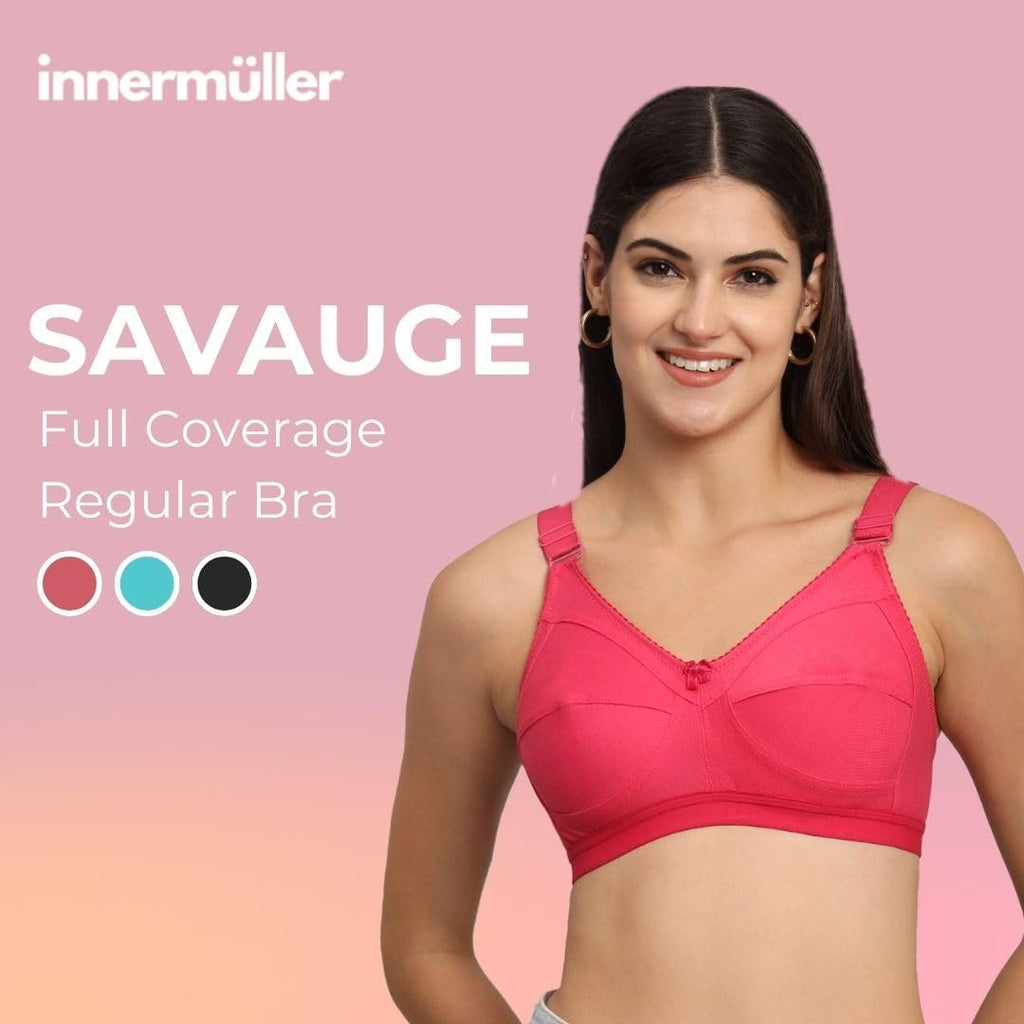 Savauge Full Coverage Non-Padded Cotton Blend Bra | Seamed Support Bra for Heavy Bust with Adjustable Straps | Minimizer Bra for Women - Pink