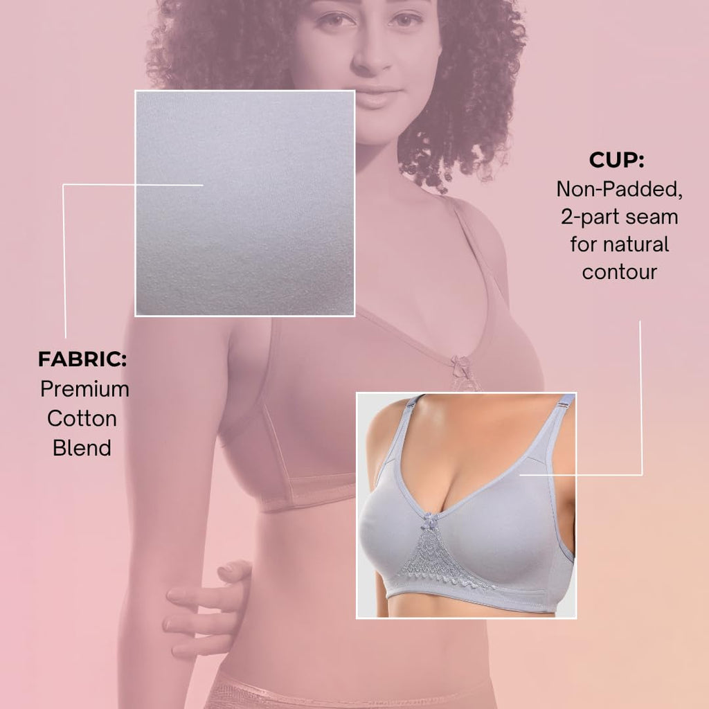 Nora Full Coverage Non-Padded Cotton Blend Minimizer Bra | Seamed Support Bra for Heavy Bust | Everyday Innerwear Bra for Women - Ice Blue