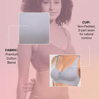 Nora Full Coverage Non-Padded Cotton Blend Minimizer Bra | Seamed Support Bra for Heavy Bust | Everyday Innerwear Bra for Women - Ice Blue
