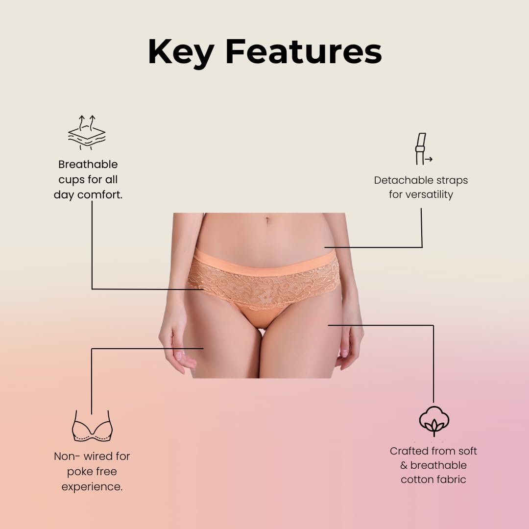 Hawty Shotty Panty Cotton Blend Mid-Rise Bikini Panties for Women | Seamless Lacy Design Underwear | Comfortable & Stretchable Panty Combo Pack of 3 - Pink