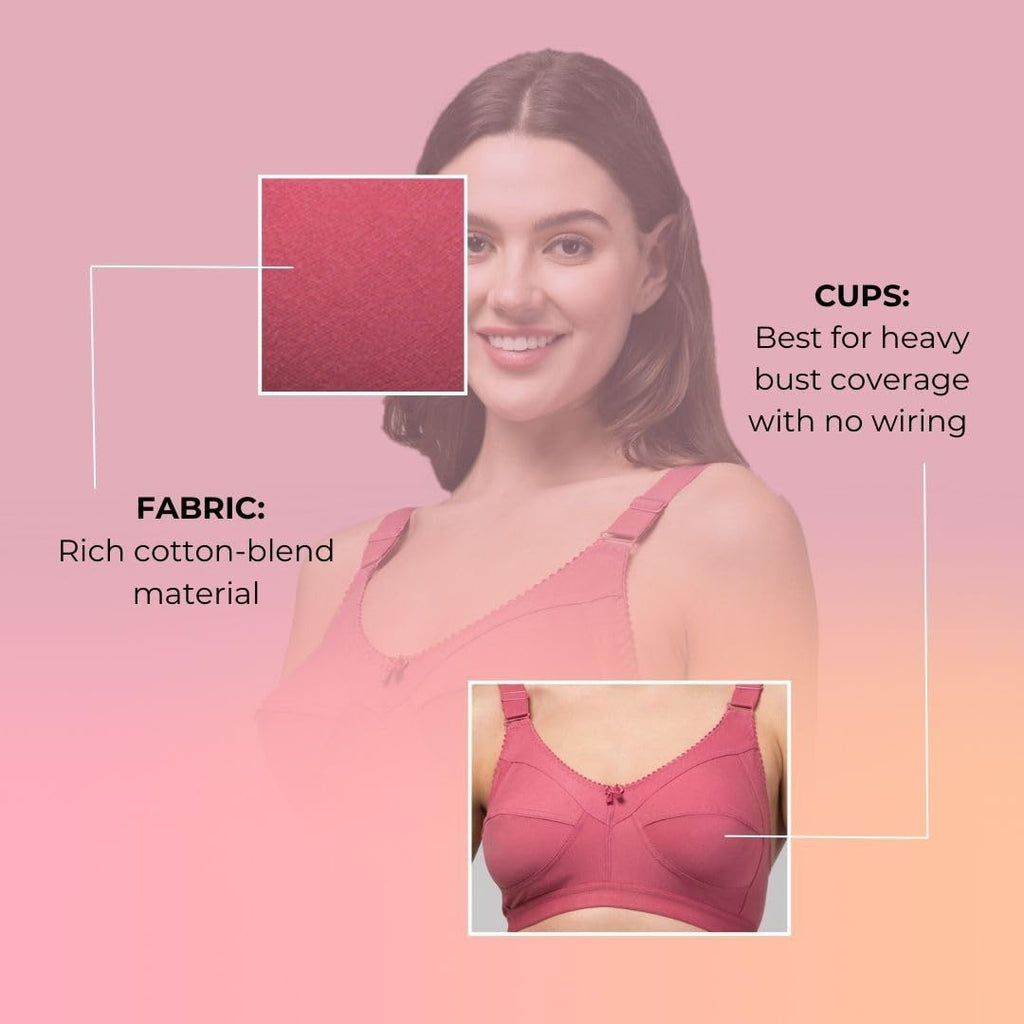 Amber Full Coverage Non-Padded Cotton Blend Wire-Free Seamed Bra | Comfortable Everyday Innerwear for Women - Pink