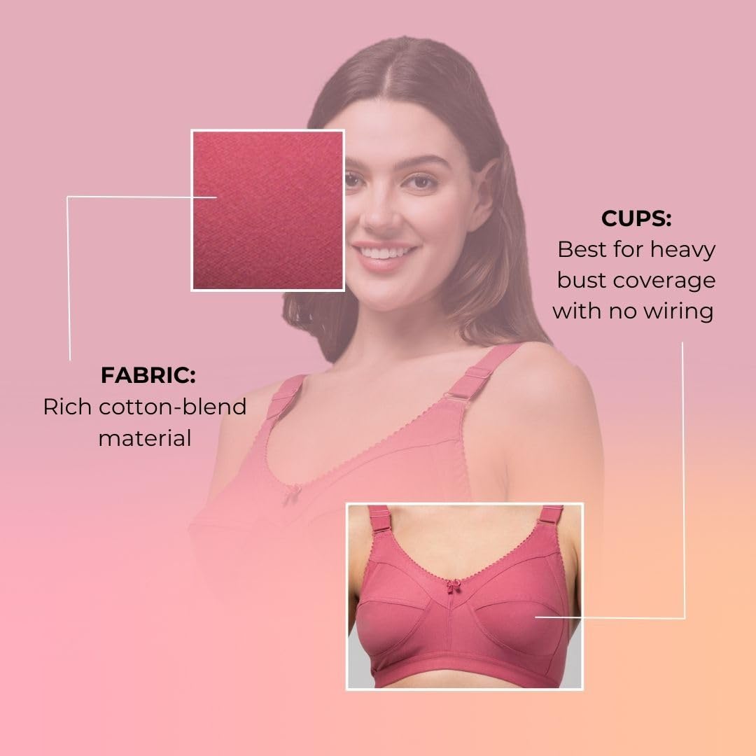 Amber Full Coverage Non-Padded Cotton Blend Wire-Free Seamed Bra | Comfortable Everyday Innerwear for Women - Pink