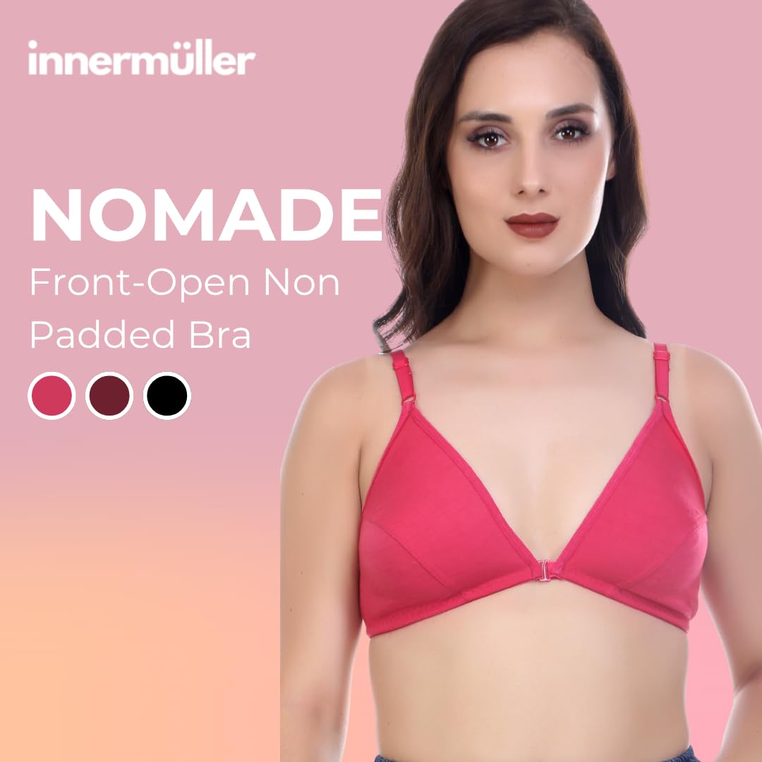 Nomade Full Coverage Non-Padded Wire-Free Bra | Cotton Blend Seamed Bra for Women | Comfortable Everyday Innerwear - Pink