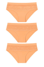 Hawty Shotty Panty Cotton Blend Mid-Rise Bikini Panties for Women | Seamless Lacy Design Underwear | Comfortable & Stretchable Panty Combo Pack of 3 - Brown