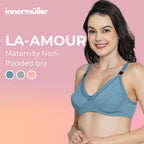 LA-Amour Maternity Bra | Non-Padded, Non-Wired Cotton Blend Feeding Bra for Breastfeeding Moms | Full Coverage Seamed Bra for Lactating Mothers - Blue