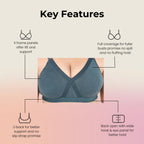 Heaven Full Coverage Non-Padded Cotton Melange Bra | Front-Cross Seamed Support Bra for Heavy Bust | Minimizer Innerwear for Women & Daily Use - Sea Green