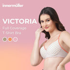 Innermuller VICTORIA Women's Cotton Lightly Padded Everyday Bra | Full Coverage | Soft Wire-Free Innerwear (Green, Orange, Pink)
