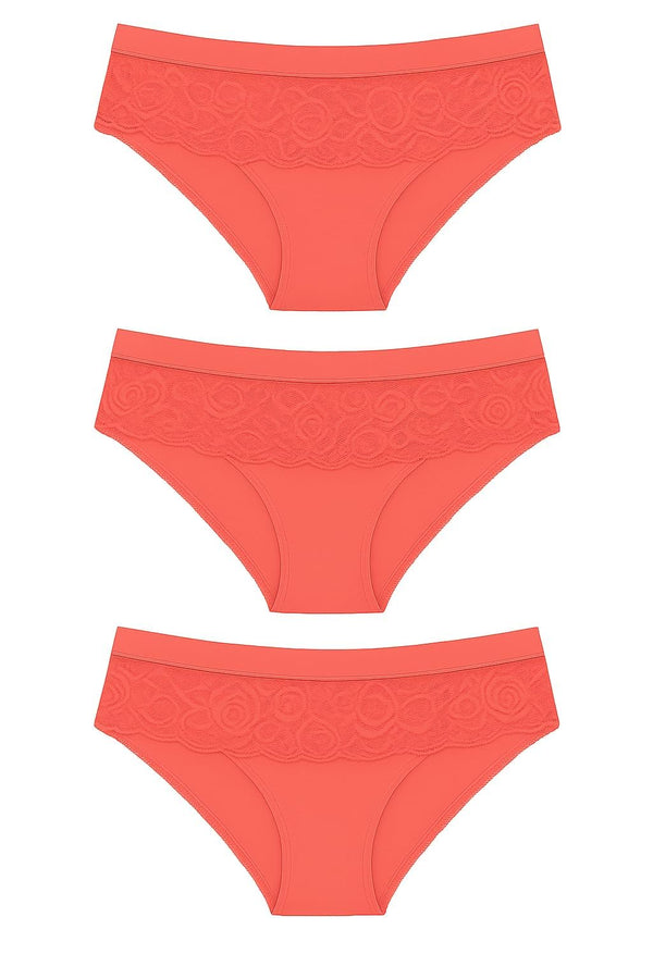 Hawty Shotty Panty Cotton Blend Mid-Rise Bikini Panties for Women | Seamless Lacy Design Underwear | Comfortable & Stretchable Panty Combo Pack of 3 - Pink