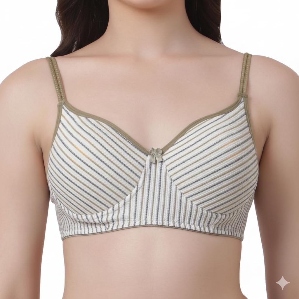 Innermuller VICTORIA Women's Cotton Lightly Padded Everyday Bra | Full Coverage | Soft Wire-Free Innerwear (Green, Orange, Pink)