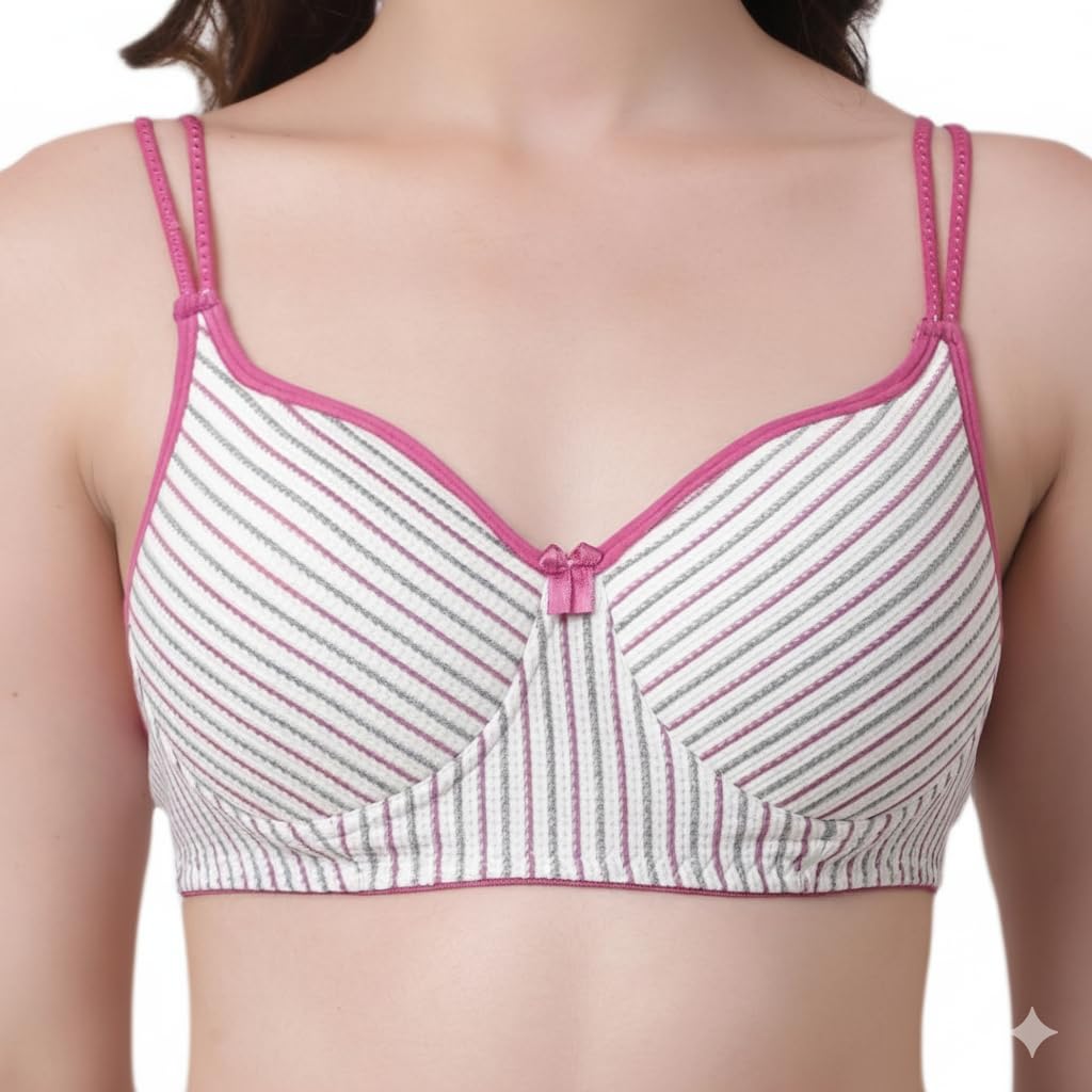 Innermuller VICTORIA Women's Cotton Lightly Padded Everyday Bra | Full Coverage | Soft Wire-Free Innerwear (Green, Orange, Pink)