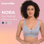 Nora Full Coverage Non-Padded Cotton Blend Minimizer Bra | Seamed Support Bra for Heavy Bust | Everyday Innerwear Bra for Women - Ice Blue