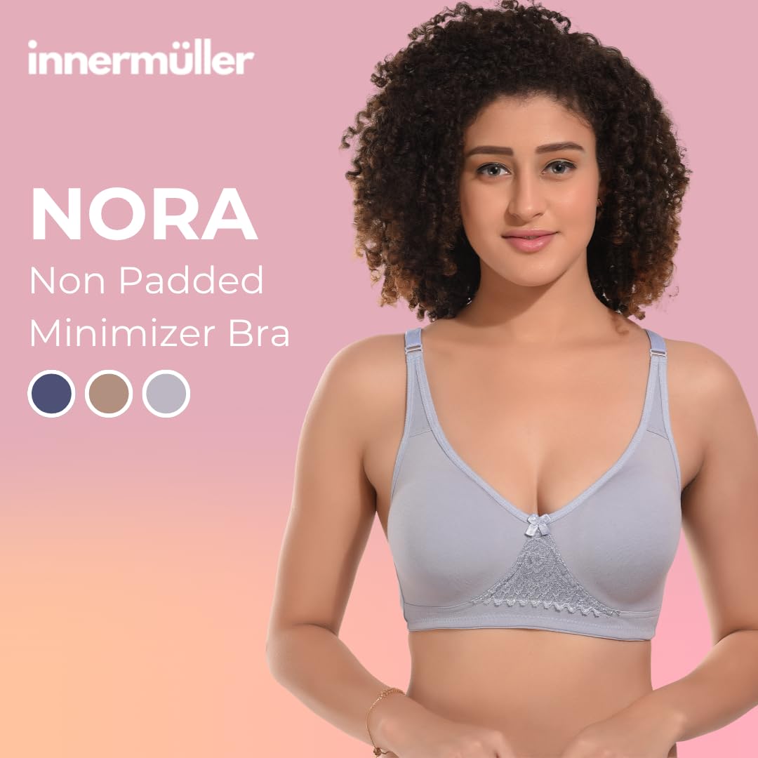 Nora Full Coverage Non-Padded Cotton Blend Minimizer Bra | Seamed Support Bra for Heavy Bust | Everyday Innerwear Bra for Women - Ice Blue