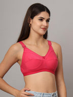 Savauge Full Coverage Non-Padded Cotton Blend Bra | Seamed Support Bra for Heavy Bust with Adjustable Straps | Minimizer Bra for Women - Pink