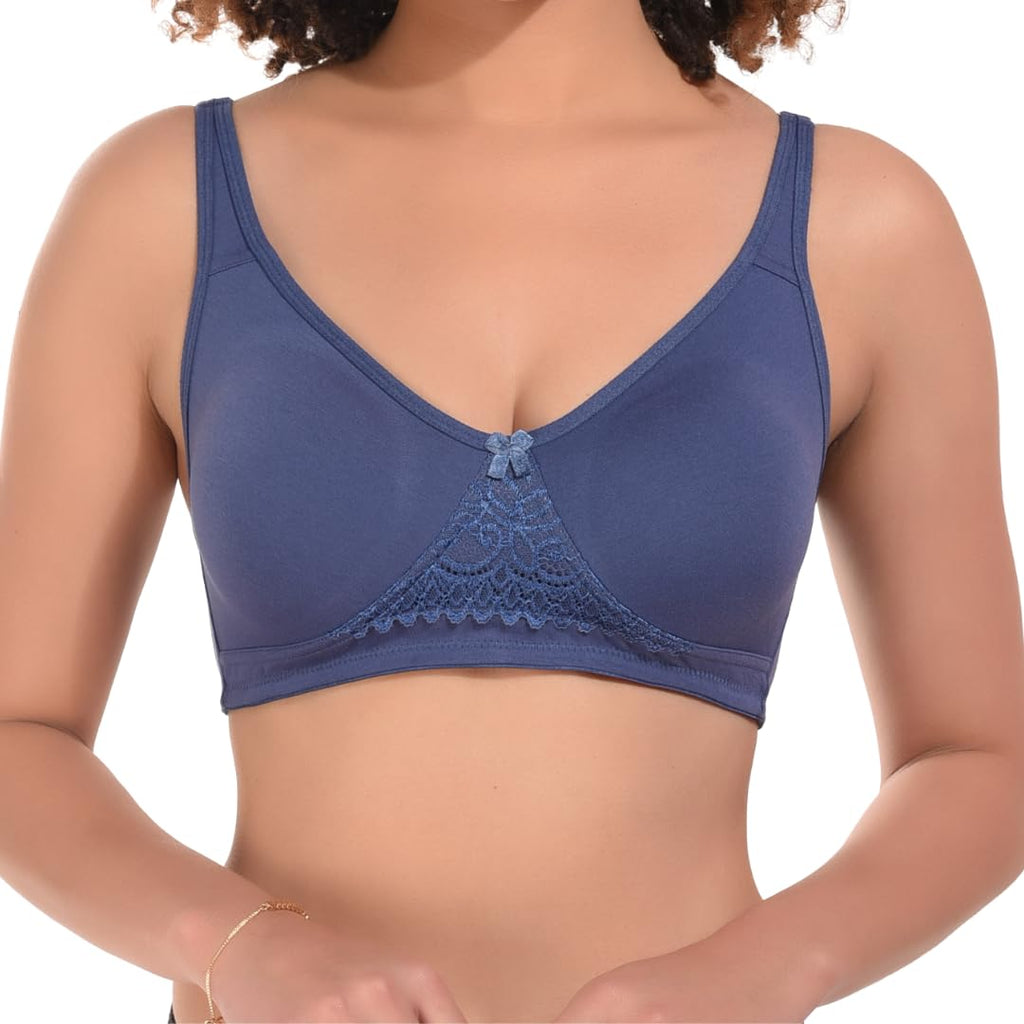 Nora Full Coverage Non-Padded Cotton Blend Minimizer Bra | Seamed Support Bra for Heavy Bust | Everyday Innerwear Bra for Women - Blue