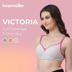 Innermuller VICTORIA Women's Cotton Lightly Padded Everyday Bra | Full Coverage | Soft Wire-Free Innerwear (Green, Orange, Pink)