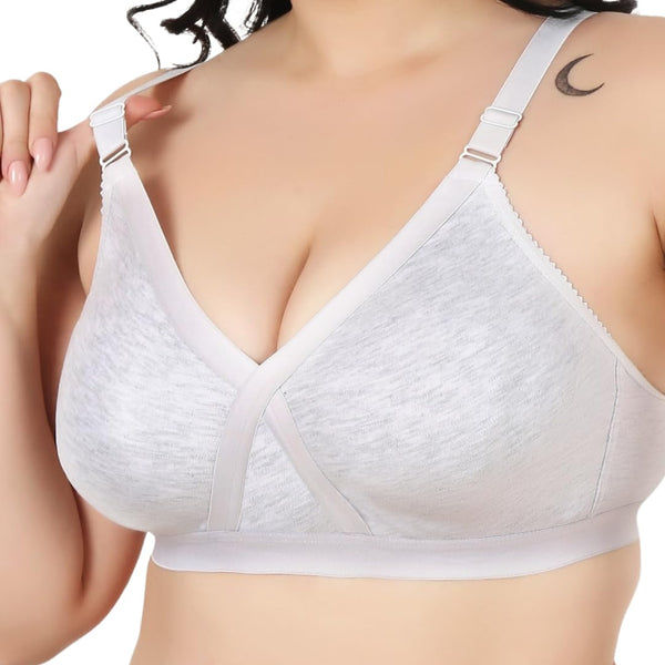 Heaven Full Coverage Non-Padded Cotton Melange Bra | Front-Cross Seamed Support Bra for Heavy Bust | Minimizer Innerwear for Women & Daily Use - White