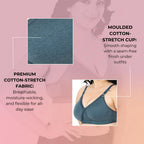 Heaven Full Coverage Non-Padded Cotton Melange Bra | Front-Cross Seamed Support Bra for Heavy Bust | Minimizer Innerwear for Women & Daily Use - Sea Green